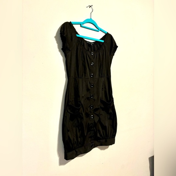 Antilia Femme Button Down Pockets Pleated Stretch Black Whimisgoth Dress Sz M - Picture 2 of 10